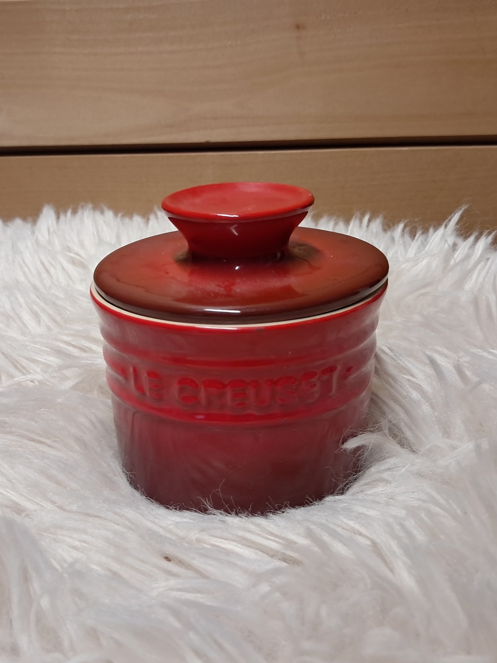Le Creuset Red Stoneware Salt Cellar and Covered Butter Crock - Picture 2 of 6